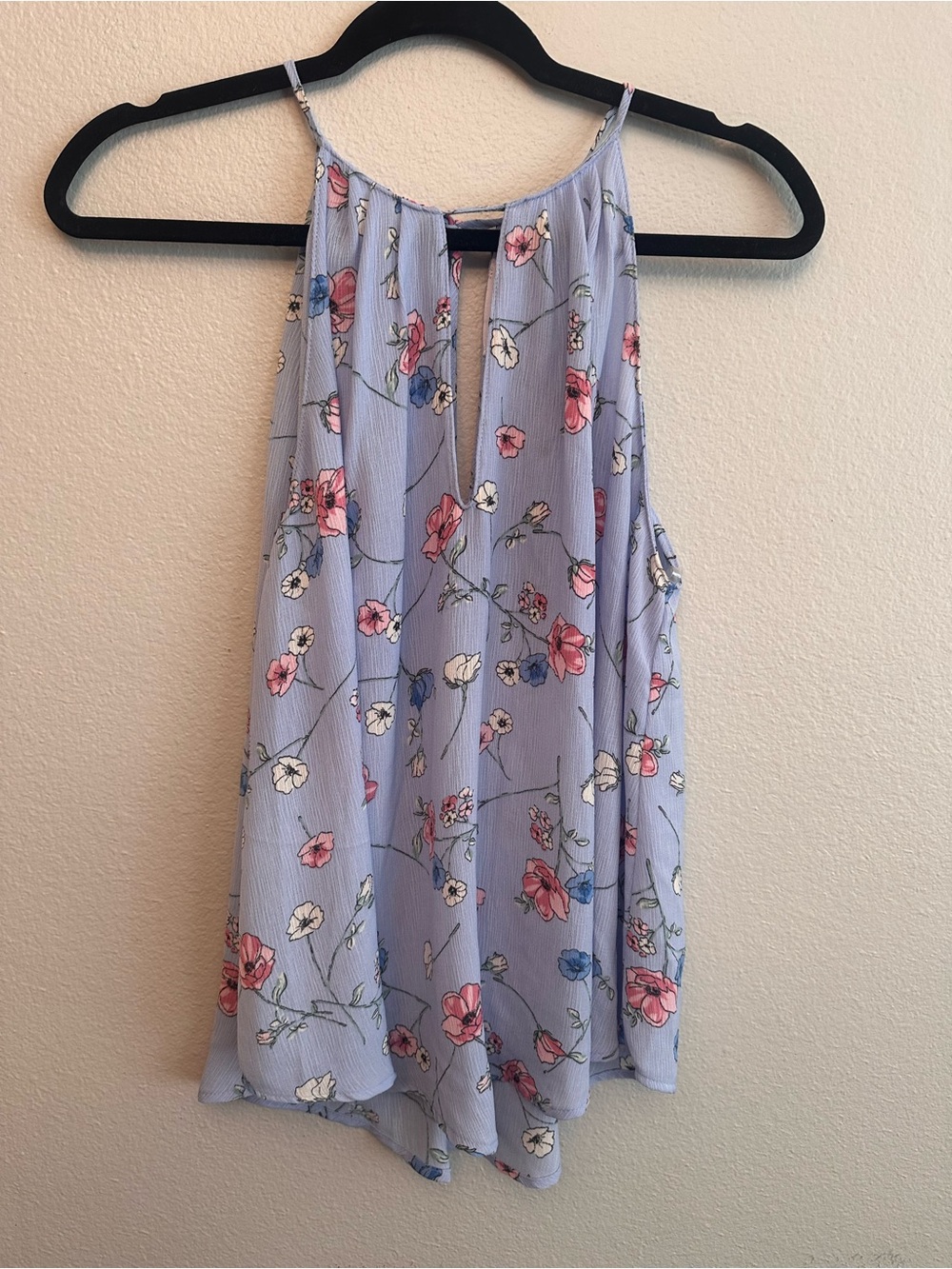 Light Blue Floral Halter Tank Top